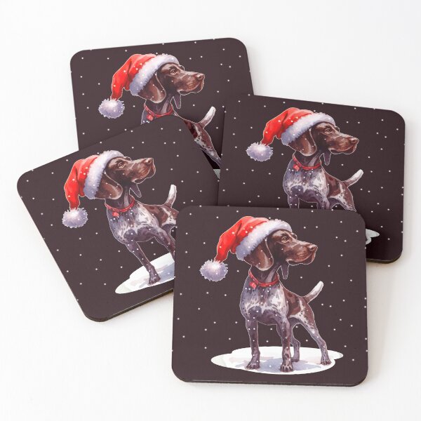 Item preview, Brown Pointer Dog in the Snow with a Santa Hat - Braque Francais Christmas Painting - Christmas Gascogne designed and sold by Star-Fragment.
