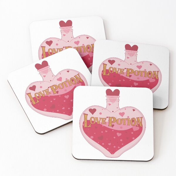 Aperçu de l'œuvre Potion d'amour en forme de coeur rouge, rose et or pour la Saint-Valentin créée et vendue par theprintwitch.