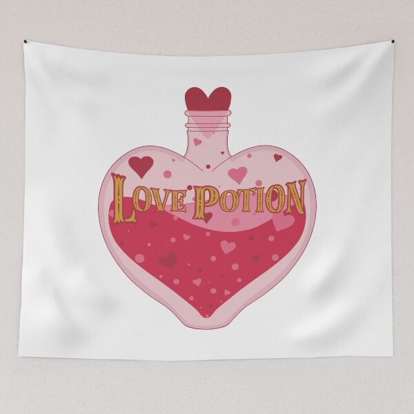 Aperçu de l'œuvre Potion d'amour en forme de coeur rouge, rose et or pour la Saint-Valentin créée et vendue par theprintwitch.