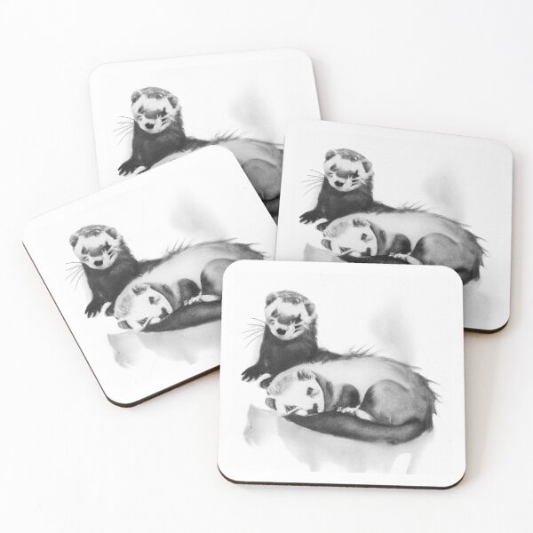 Item preview, Cute Ferrets Sleepy Black White Watercolor designed and sold by IssaraStudio.
