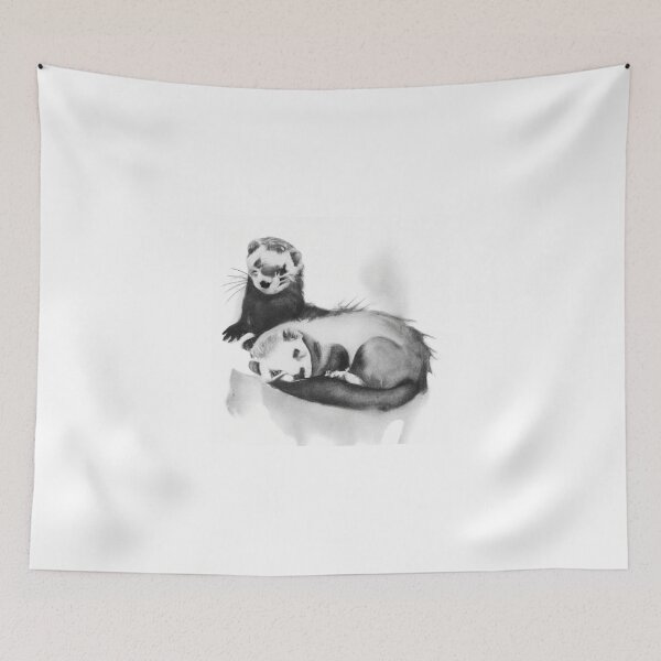Item preview, Cute Ferrets Sleepy Black White Watercolor designed and sold by IssaraStudio.