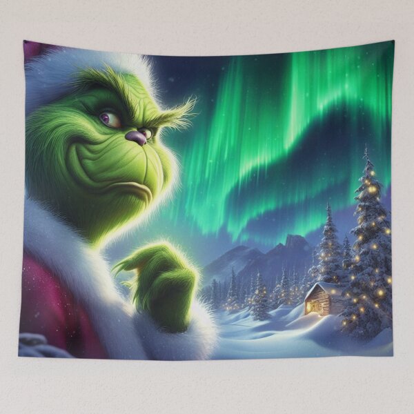 Artikelvorschau, Weihnachtsgrinch mit Schnee und Nordlichtern entworfen und verkauft von erkabees.