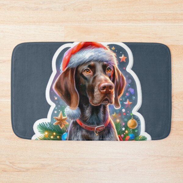 Item preview, Brown Pointer Dog Celebrating Christmas Brown Pointer Dog in the Snow with a Santa Hat - Braque Francais Christmas Painting - Christmas Gascogne designed and sold by Star-Fragment.