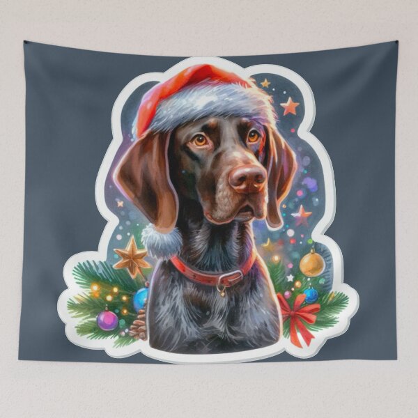 Item preview, Brown Pointer Dog Celebrating Christmas Brown Pointer Dog in the Snow with a Santa Hat - Braque Francais Christmas Painting - Christmas Gascogne designed and sold by Star-Fragment.