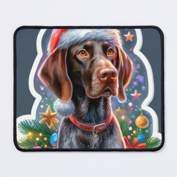 Item preview, Brown Pointer Dog Celebrating Christmas Brown Pointer Dog in the Snow with a Santa Hat - Braque Francais Christmas Painting - Christmas Gascogne designed and sold by Star-Fragment.
