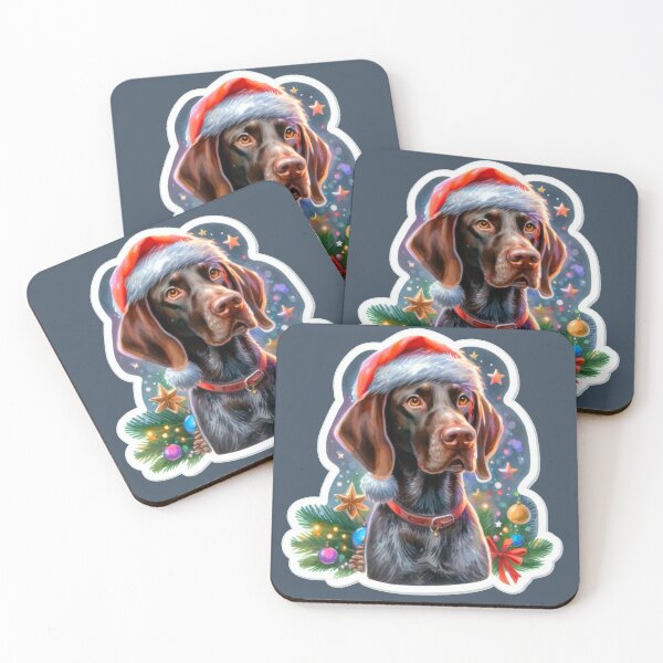 Item preview, Brown Pointer Dog Celebrating Christmas Brown Pointer Dog in the Snow with a Santa Hat - Braque Francais Christmas Painting - Christmas Gascogne designed and sold by Star-Fragment.