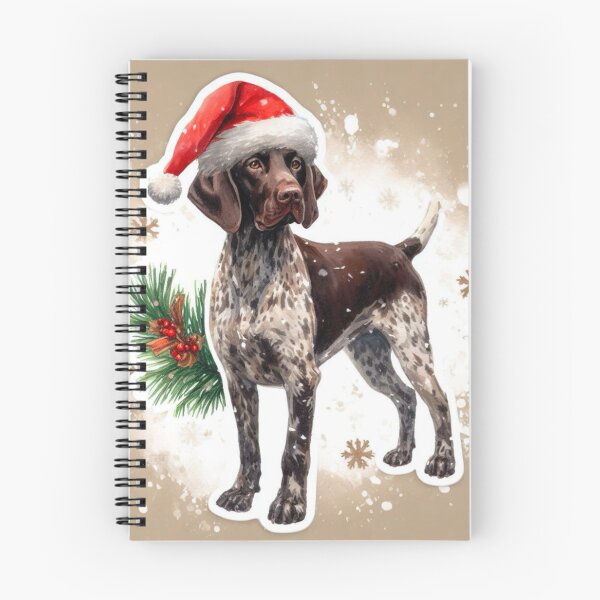 Item preview, Brown Pointer in the Snow with a Santa Hat - Braque Francais Christmas Painting - Gold Background designed and sold by Star-Fragment.