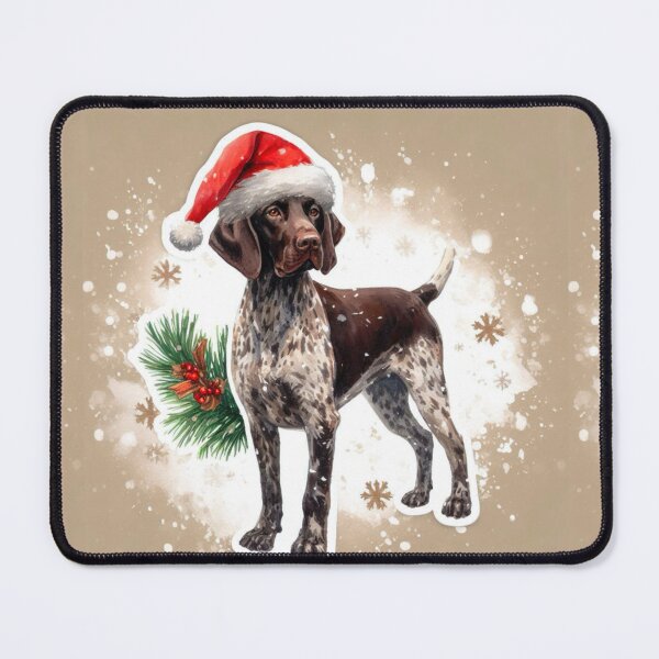 Item preview, Brown Pointer in the Snow with a Santa Hat - Braque Francais Christmas Painting - Gold Background designed and sold by Star-Fragment.