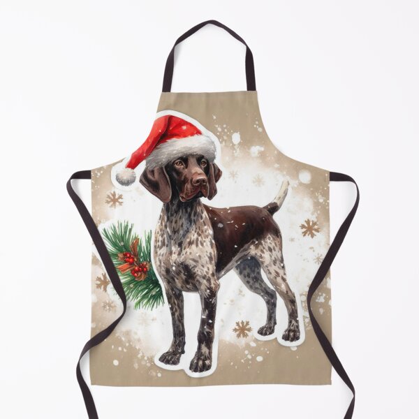 Item preview, Brown Pointer in the Snow with a Santa Hat - Braque Francais Christmas Painting - Gold Background designed and sold by Star-Fragment.