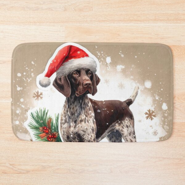 Item preview, Brown Pointer in the Snow with a Santa Hat - Braque Francais Christmas Painting - Gold Background designed and sold by Star-Fragment.