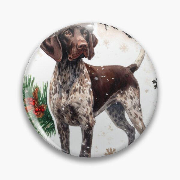 Item preview, German Shorthaired Pointer in the Snow with a Santa Hat - Braque Francais Christmas Painting - Dark Background designed and sold by Star-Fragment.