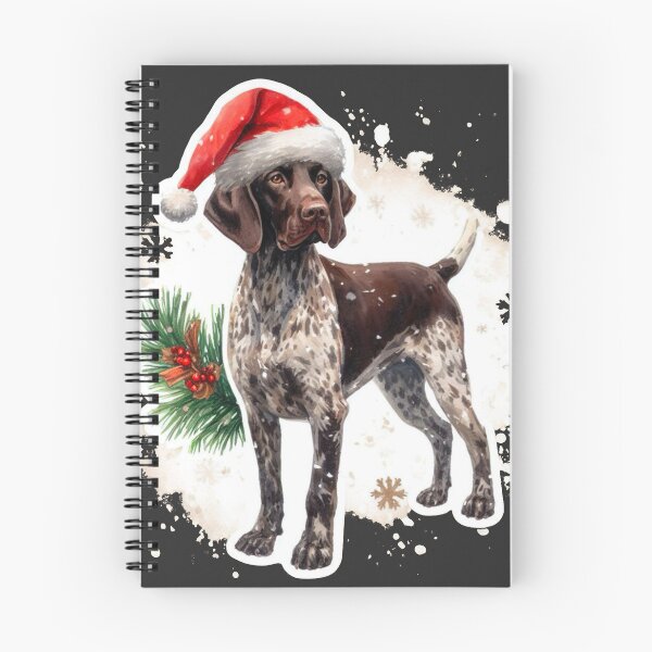 Item preview, German Shorthaired Pointer in the Snow with a Santa Hat - Braque Francais Christmas Painting - Dark Background designed and sold by Star-Fragment.