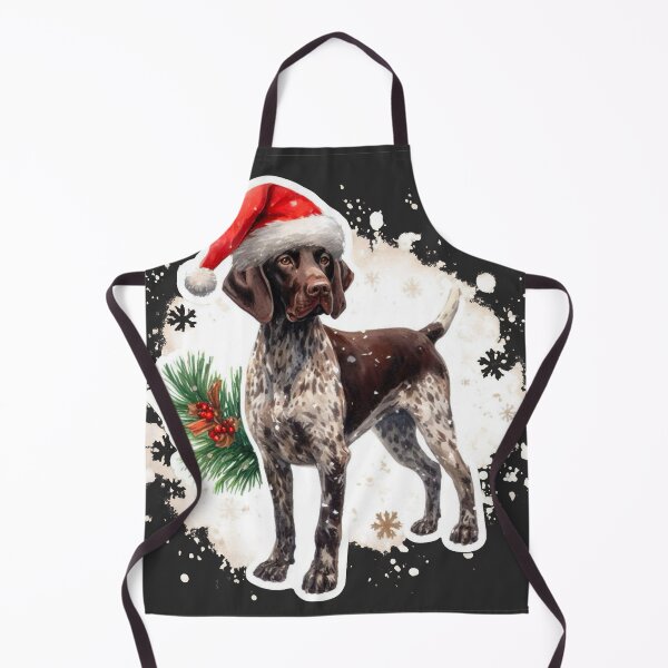 Item preview, German Shorthaired Pointer in the Snow with a Santa Hat - Braque Francais Christmas Painting - Dark Background designed and sold by Star-Fragment.