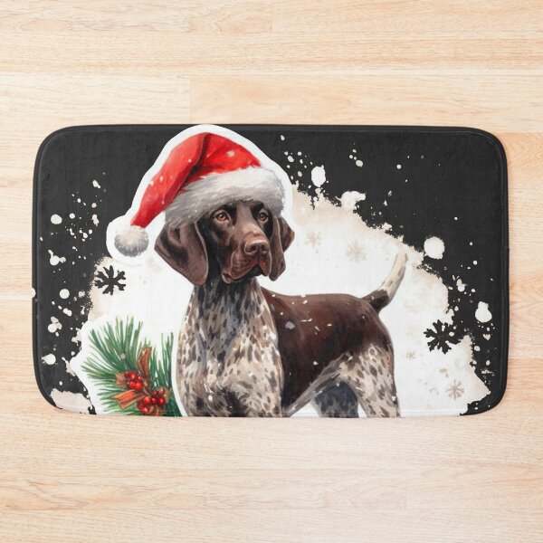 Item preview, German Shorthaired Pointer in the Snow with a Santa Hat - Braque Francais Christmas Painting - Dark Background designed and sold by Star-Fragment.
