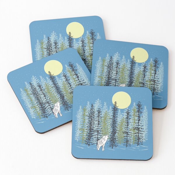 Item preview, Wolf Howling at the Moon with Woodland Trees in Winter designed and sold by sunlightforest.