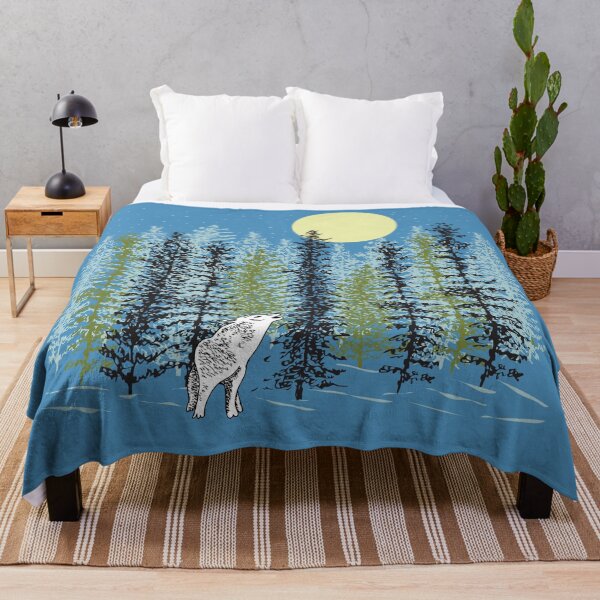 Item preview, Wolf Howling at the Moon with Woodland Trees in Winter designed and sold by sunlightforest.