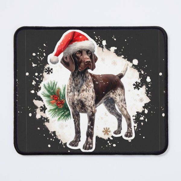 Item preview, German Shorthaired Pointer in the Snow with a Santa Hat - Braque Francais Christmas Painting - Dark Background designed and sold by Star-Fragment.