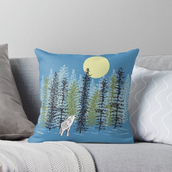 Artikelvorschau, Wolf heult den Mond mit Waldbäumen im Winter an entworfen und verkauft von sunlightforest.