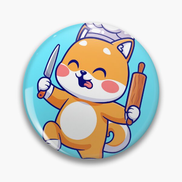 Item preview, Cute Shiba Inu Dog Chef Holding Knife and Rolling Pin Cartoon Vector Icon Illustration designed and sold by hjian8219.