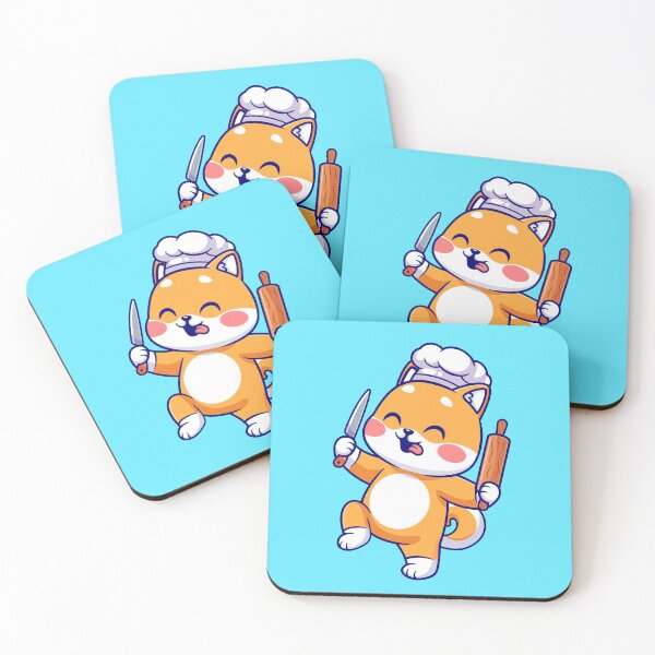 Item preview, Cute Shiba Inu Dog Chef Holding Knife and Rolling Pin Cartoon Vector Icon Illustration designed and sold by hjian8219.