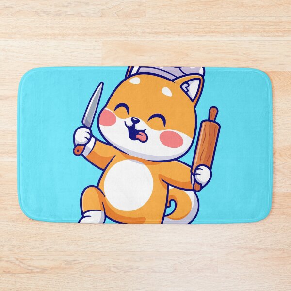 Item preview, Cute Shiba Inu Dog Chef Holding Knife and Rolling Pin Cartoon Vector Icon Illustration designed and sold by hjian8219.