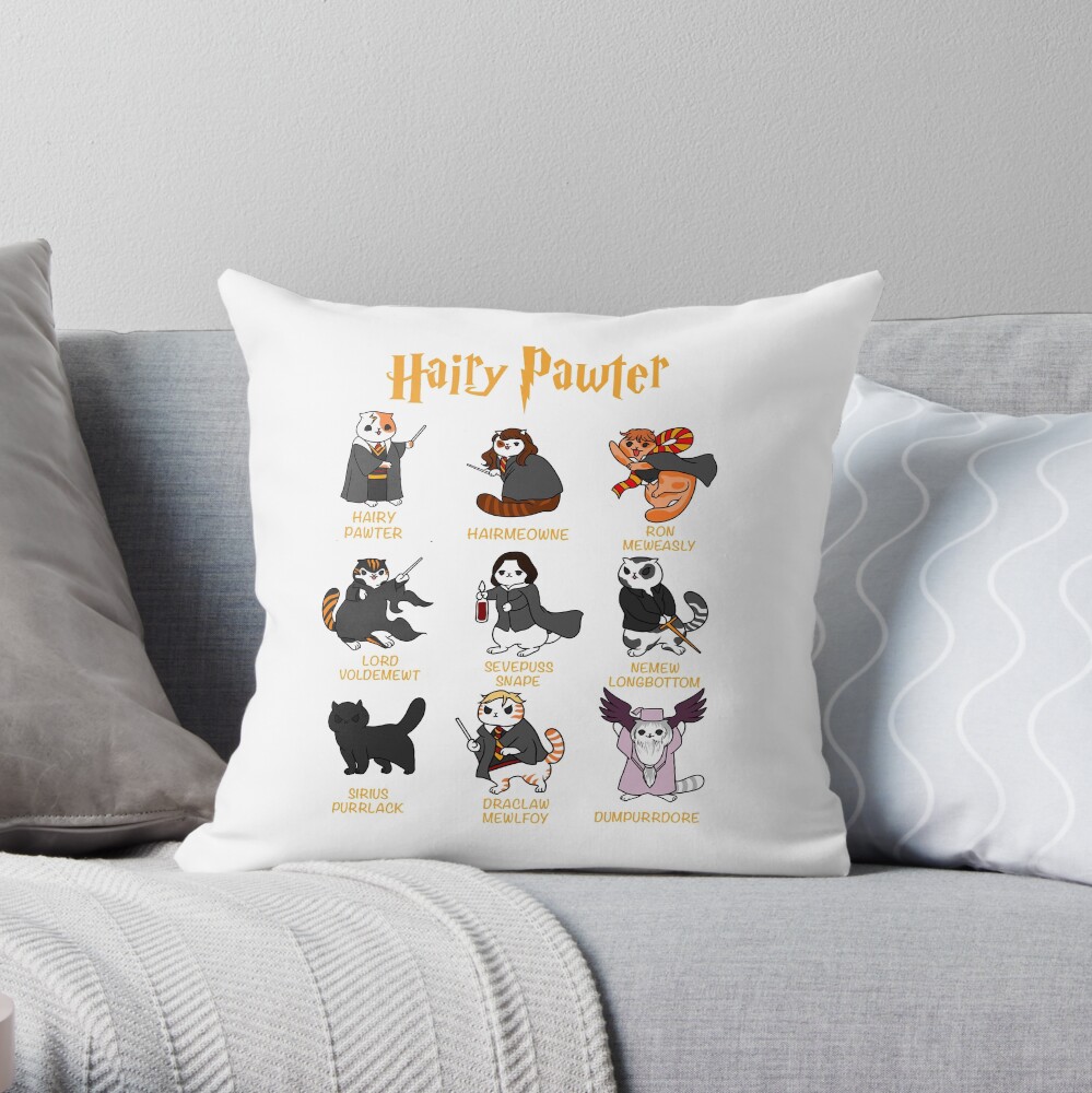 Vintage Funny Hairy Pawter For Cat Lovers Throw Pillow