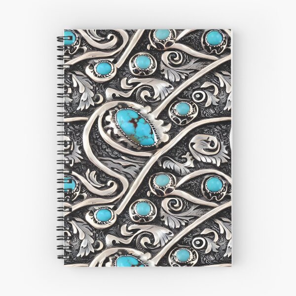 Item preview, South West Turquoise Gemstone Silver Retro Vintage Seamless Pattern Inspired by Native American Handmade Sterling Silver Jewelry Rockin Art by Badassbazaar designed and sold by BadassBazaar.