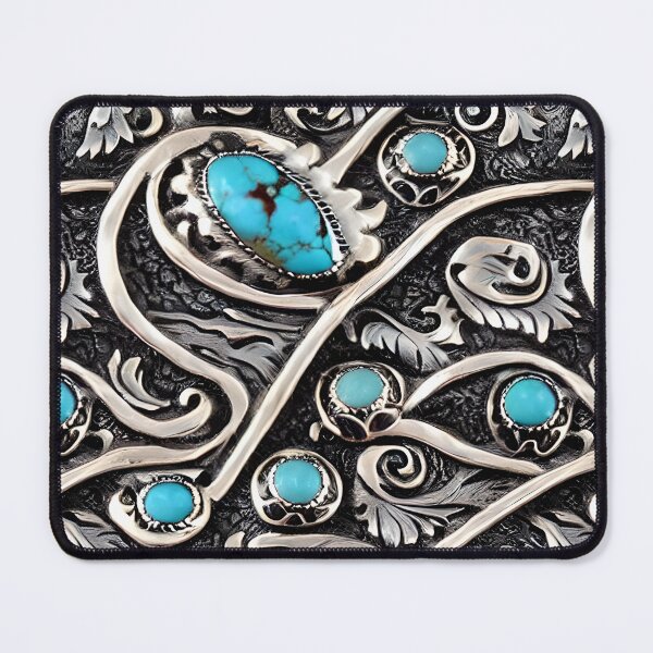 Item preview, South West Turquoise Gemstone Silver Retro Vintage Seamless Pattern Inspired by Native American Handmade Sterling Silver Jewelry Rockin Art by Badassbazaar designed and sold by BadassBazaar.