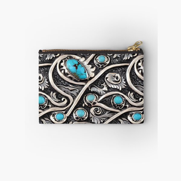 Item preview, South West Turquoise Gemstone Silver Retro Vintage Seamless Pattern Inspired by Native American Handmade Sterling Silver Jewelry Rockin Art by Badassbazaar designed and sold by BadassBazaar.