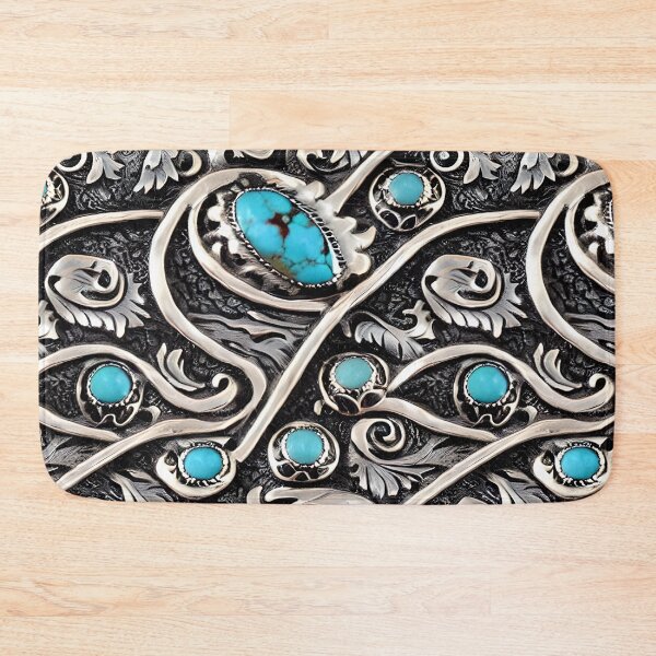 Item preview, South West Turquoise Gemstone Silver Retro Vintage Seamless Pattern Inspired by Native American Handmade Sterling Silver Jewelry Rockin Art by Badassbazaar designed and sold by BadassBazaar.
