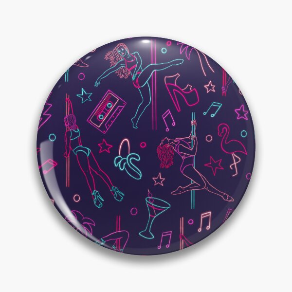 Item preview, Retro 80s Pole dancers and neon signs pattern - Navy designed and sold by EcoElsa.