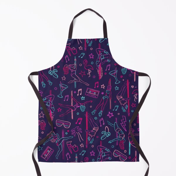 Item preview, Retro 80s Pole dancers and neon signs pattern - Navy designed and sold by EcoElsa.