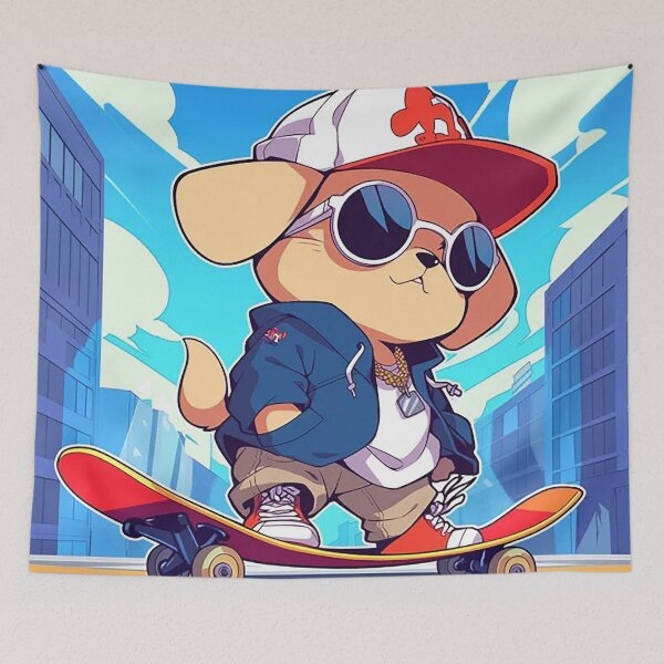 Item preview, Cute Dog Skateboarder City Adventure designed and sold by PaintbrushPlace.