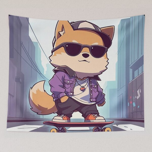 Item preview, Playful Pup on Skateboard in City Scene designed and sold by PaintbrushPlace.