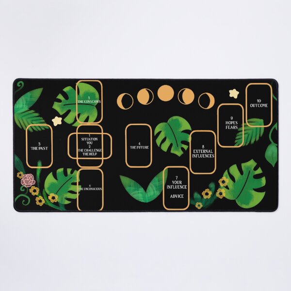 Item preview, Celtic Cross Tarot Mat in black tropical print designed and sold by Sophersgreen.