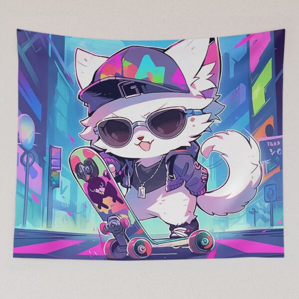 Item preview, Hip Cat Skateboarding in Cityscape designed and sold by PaintbrushPlace.