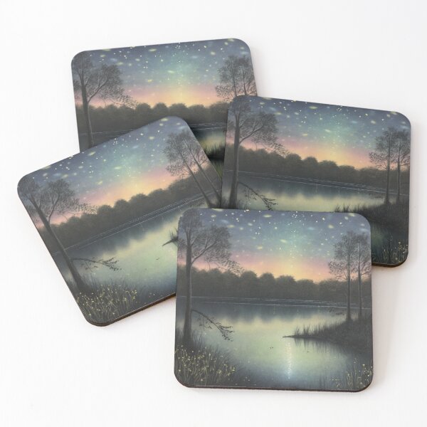 Item preview, Chalk pastel drawing of a lake at dusk in the middle of the woods designed and sold by ailia-hikaru.