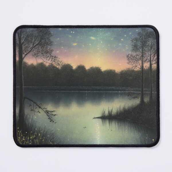 Item preview, Chalk pastel drawing of a lake at dusk in the middle of the woods designed and sold by ailia-hikaru.