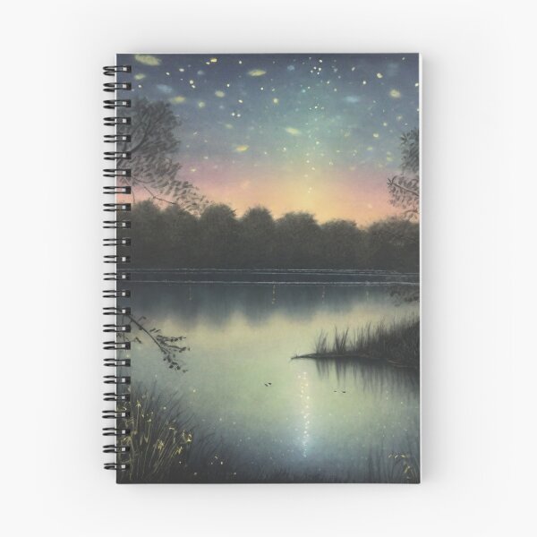 Item preview, Chalk pastel drawing of a lake at dusk in the middle of the woods designed and sold by ailia-hikaru.