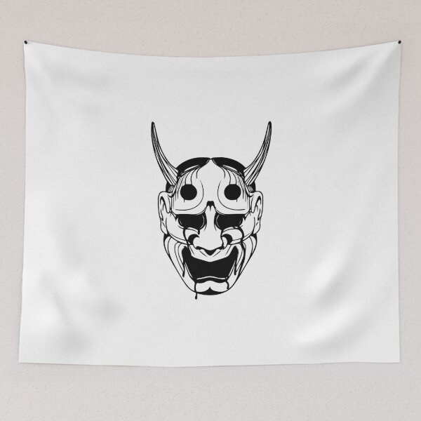 Item preview, Fearsome Oni Mask Black Ink Art designed and sold by InkStation24.