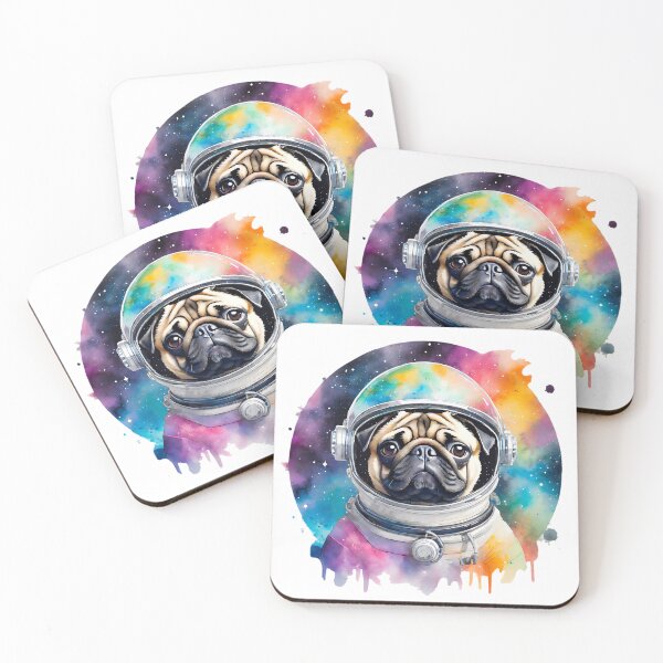 Item preview, Rainbow Galaxy Astronaut Pug designed and sold by craftyvixenart.