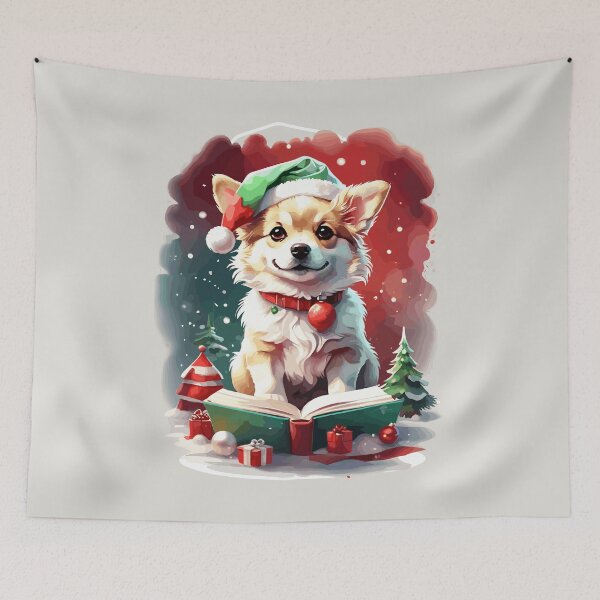 Item preview, Dog in Christmas Hat with Books - A Perfect Christmas Gift for Dog Lovers designed and sold by cutie1pie1dogs.