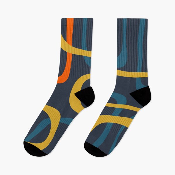 Item preview, Fine Loops Mid Century Modern Pattern Blue Orange Mustard designed and sold by kierkegaard.