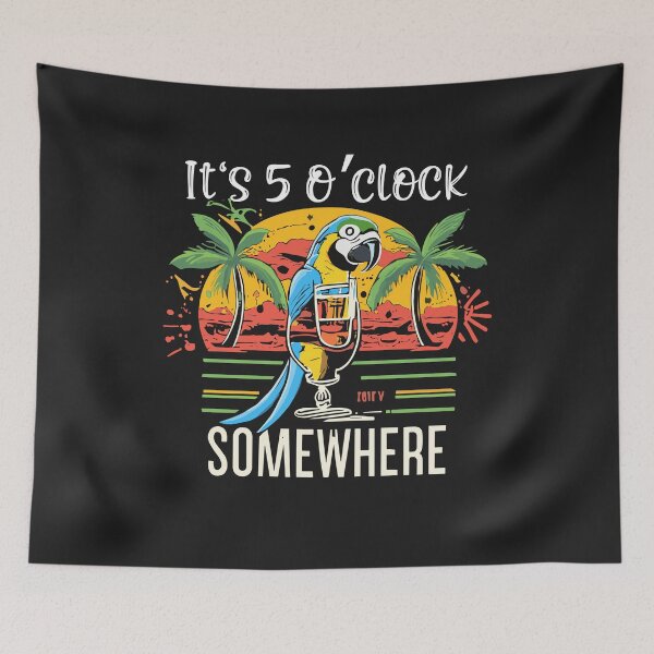 Item preview, It's 5 O’clock Somewhere Parrot Summer Beach Sunset Drinking designed and sold by Pitchou07.
