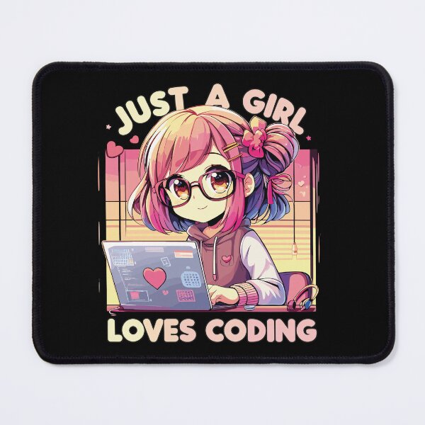 Item preview, girl working with laptop, just girl loves coding designed and sold by ShawishArt.