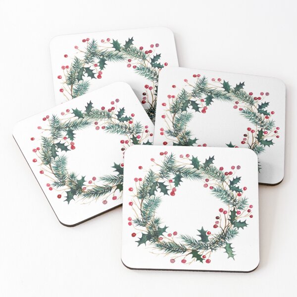 Item preview, Evergreen and Holly Wreath designed and sold by Lisa Neuman Watercolors.