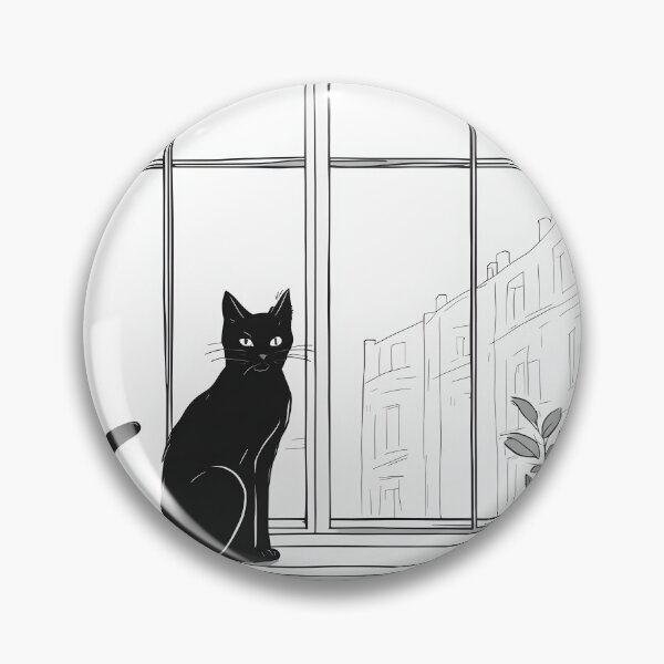 Artikelvorschau, Ästhetische minimalistische Zeichnung einer schwarzen Katze im Fenster mit heimischer Pflanze entworfen und verkauft von Catophile.