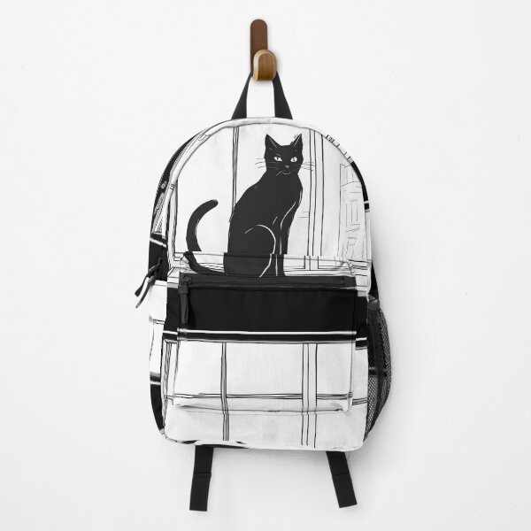 Item preview, Aesthetic minimalist drawing black cat in the window with home plant designed and sold by Catophile.