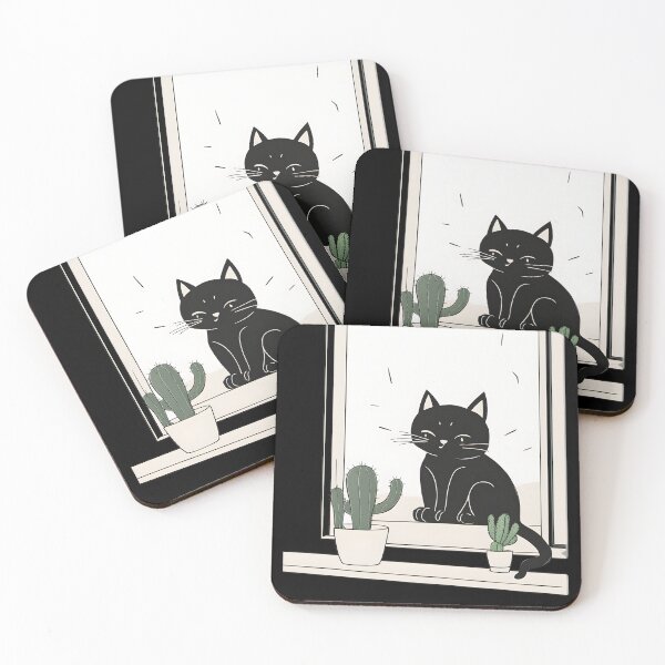 Item preview, Happy black cat with cactus In th window  designed and sold by Catophile.