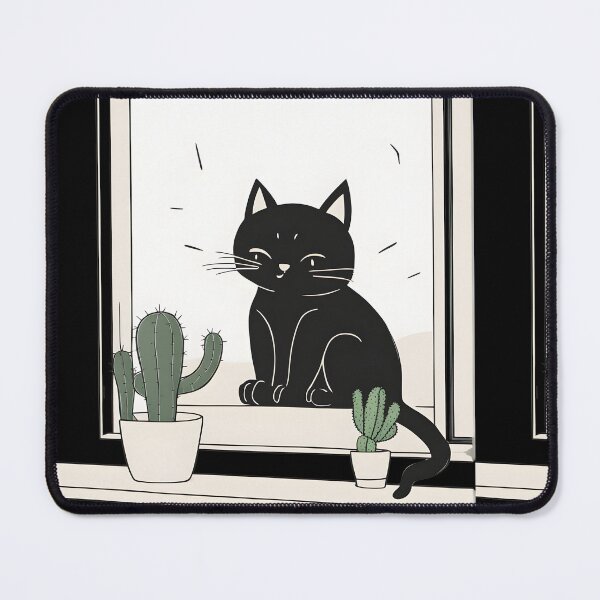 Item preview, Happy black cat with cactus In th window designed and sold by Catophile.